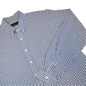 Ralph Lauren Men 2XL Blue White Gingham Check Oxford 100% Cotton Button Down